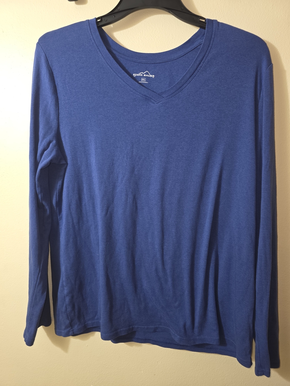 Eddie Bauer Heathered Navy V-Neck Long Sleeve Top